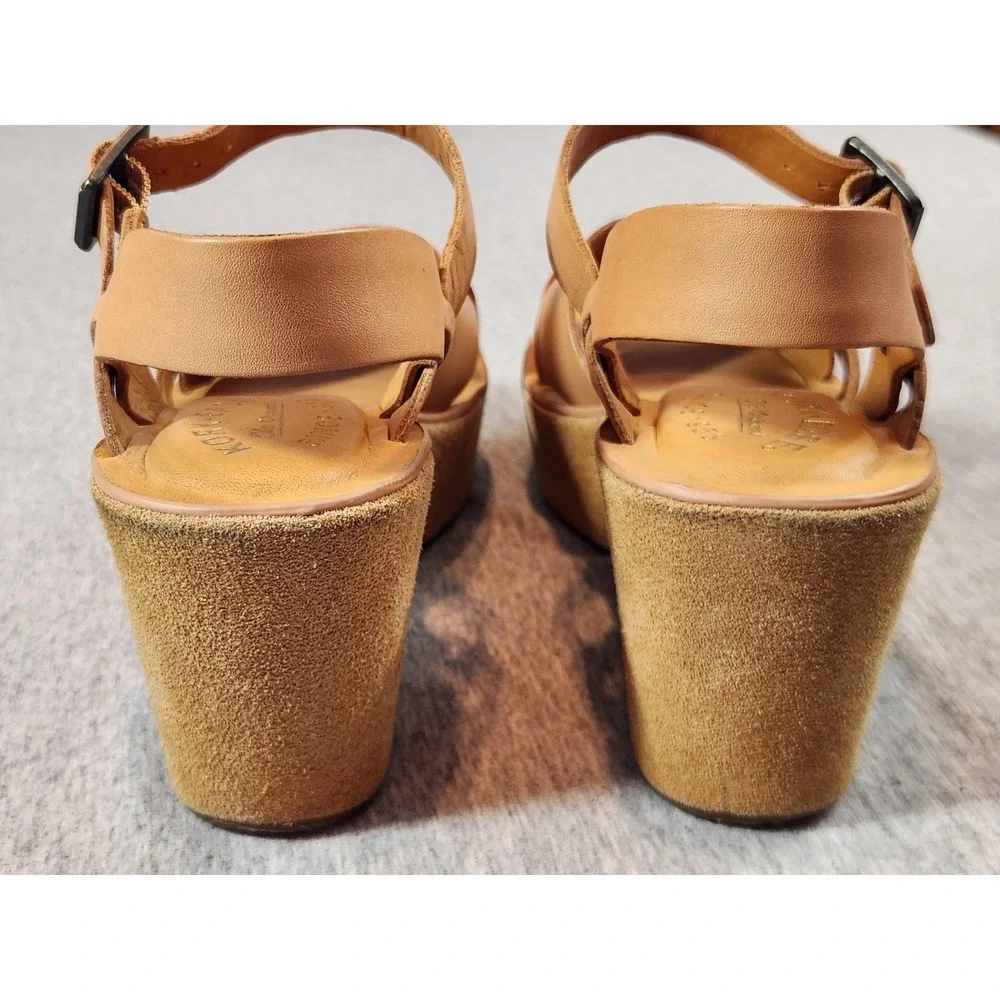 Kork-Ease CNE11 Platform Wedge Sandals Womens 6 Tan Leather Crisscross Strappy